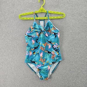 Speedo Girls‎ Swimwear L 12/14 Blue One Piece Floral Animal Print Toucan NWT